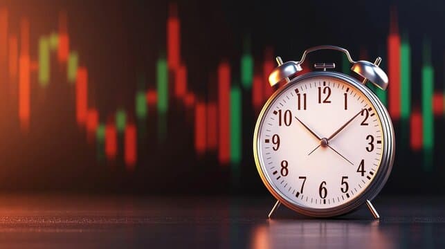An abstract clock representing global market hours